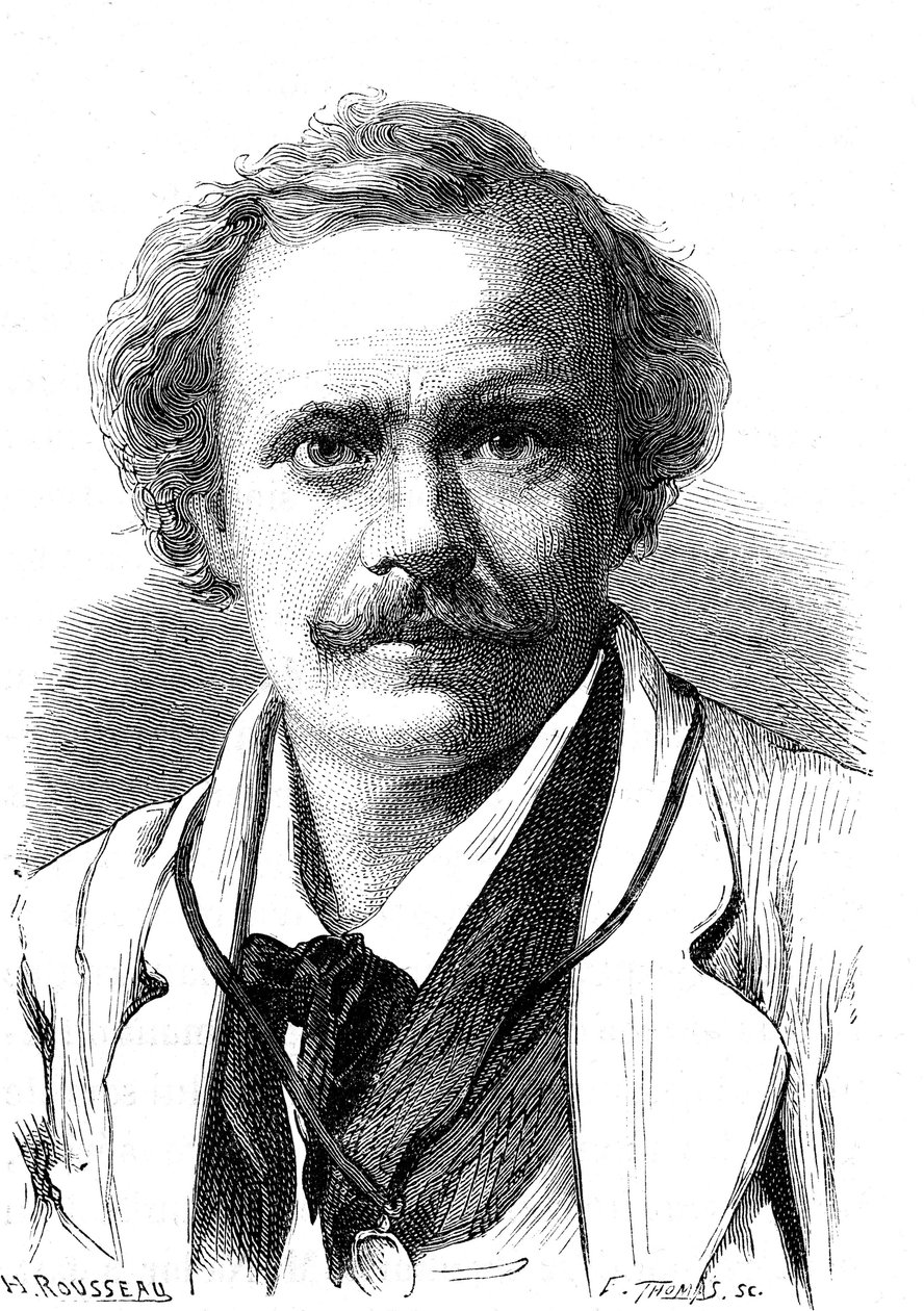 NADAR (Gaspard Felix TOURNACHON) (1820-1910), escritor, caricaturista, aeronauta e fotógrafo francês. Gravura de 1867 de French School
