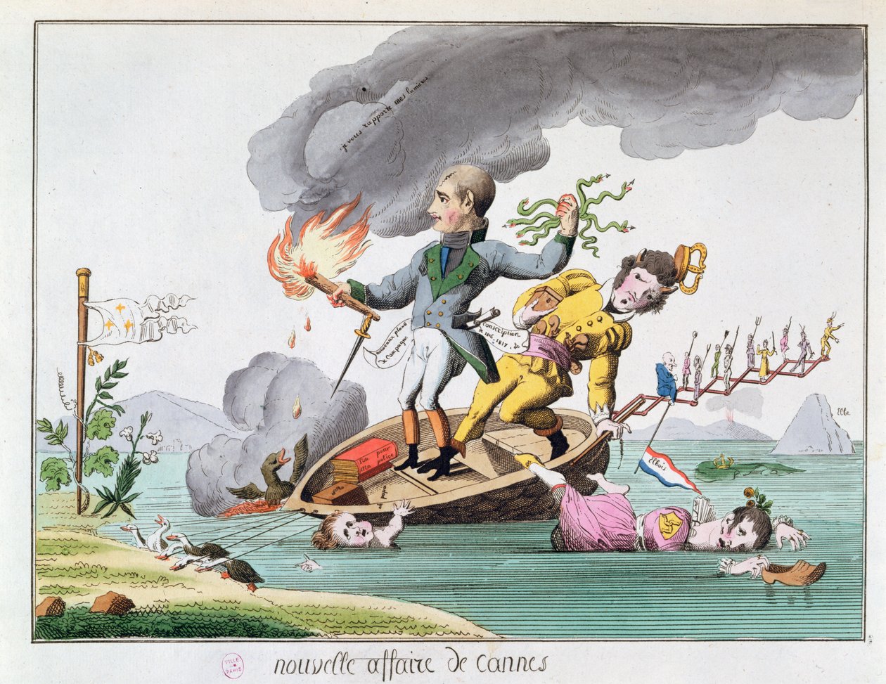 Napoleão Bonaparte (1769-1821) desembarcando perto de Cannes em seu retorno de Elba em 1815 de French School