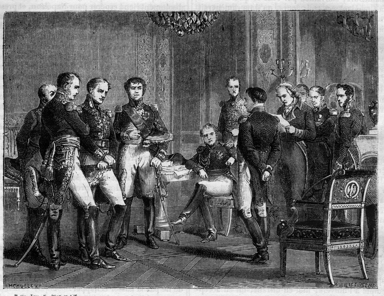 Napoleão Bonaparte - primeira Abdicação de Napoleão em 1814 - Leitura na Presença de Napoleão de uma carta de Pierre Riel de Beurnonville a Marechal MacDonald, Duque de Taranto - em "Histoire de l
