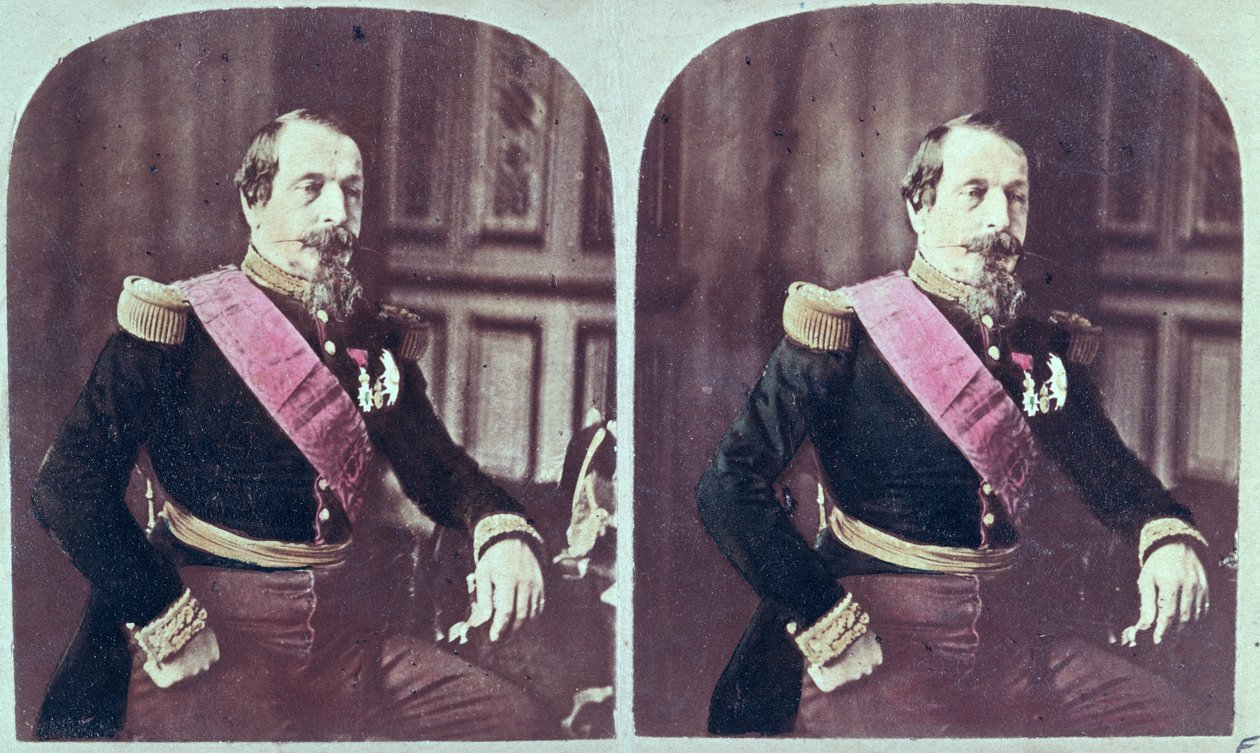 Napoleão III (1808-1873), c.1860, fotografia estereoscópica colorida tirada entre 1860 e 1870 de French School
