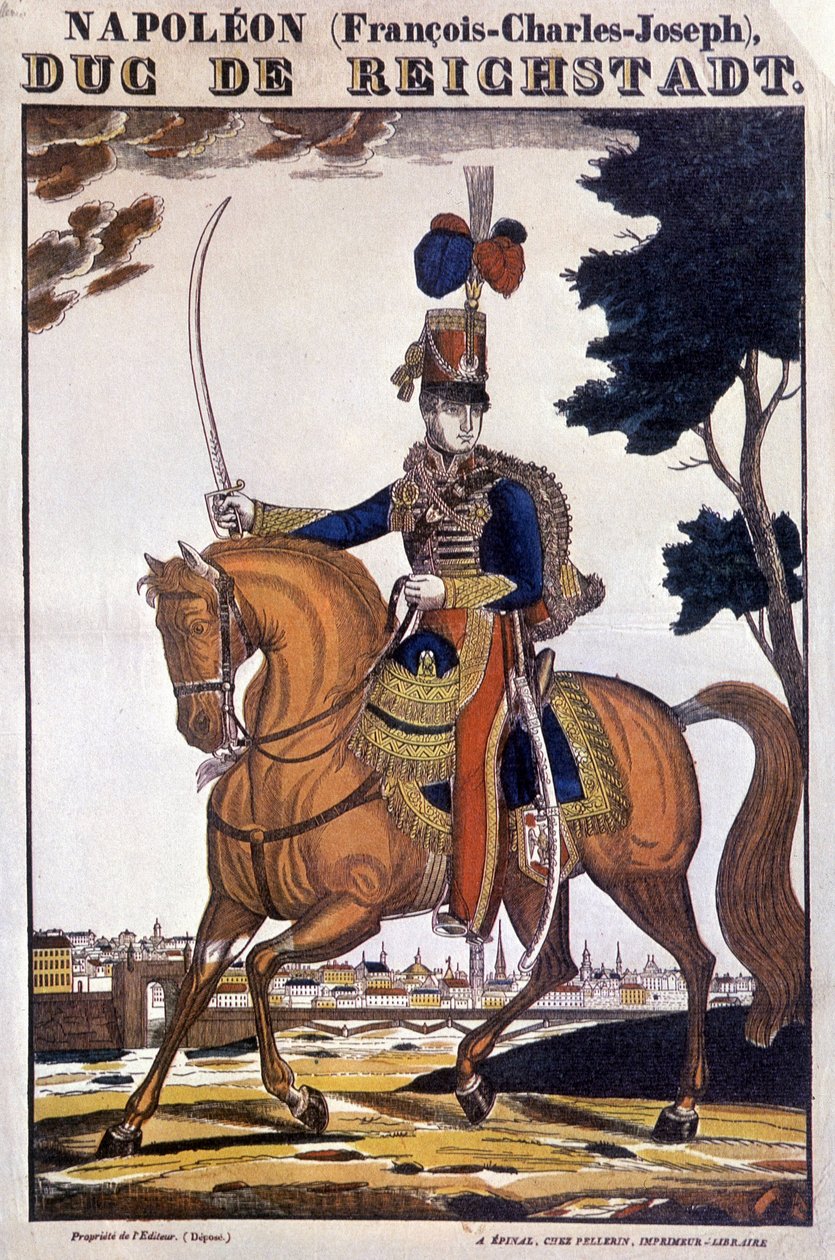 Napoleão II, filho do imperador Napoleão I (1769-1821), a cavalo - imagem de Epinal de French School