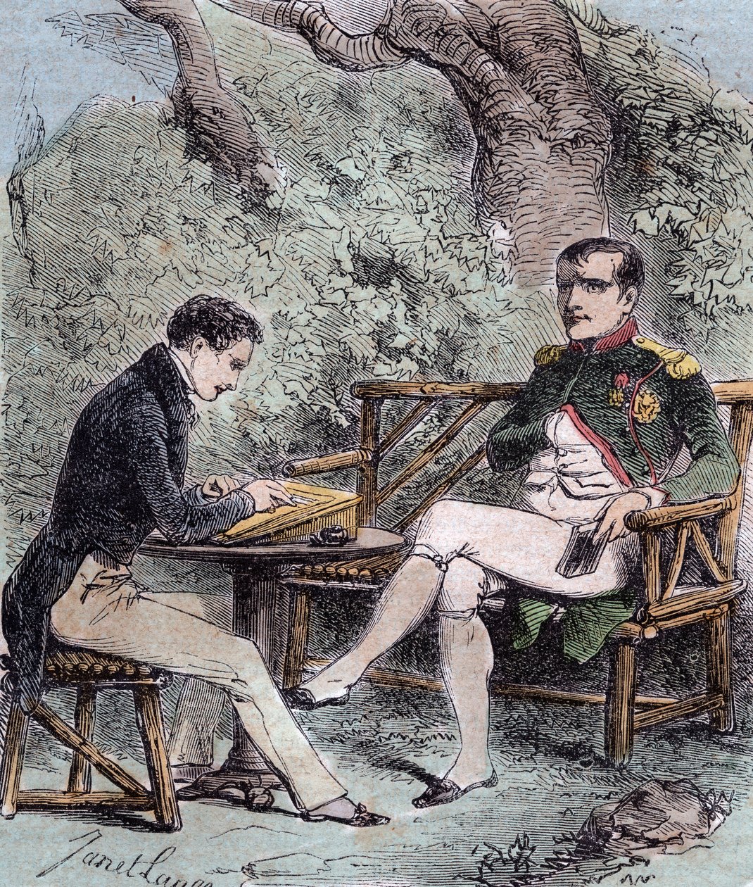 Napoleão a Sainte-Helene - Napoleão dita as suas memórias a Emmanuel Pons de Las Cases (1800-1854) filho de Emmanuel de las Cases, - De Emmanuel de las Cases, Napoleão, Memorial de Sainte-Helene de French School