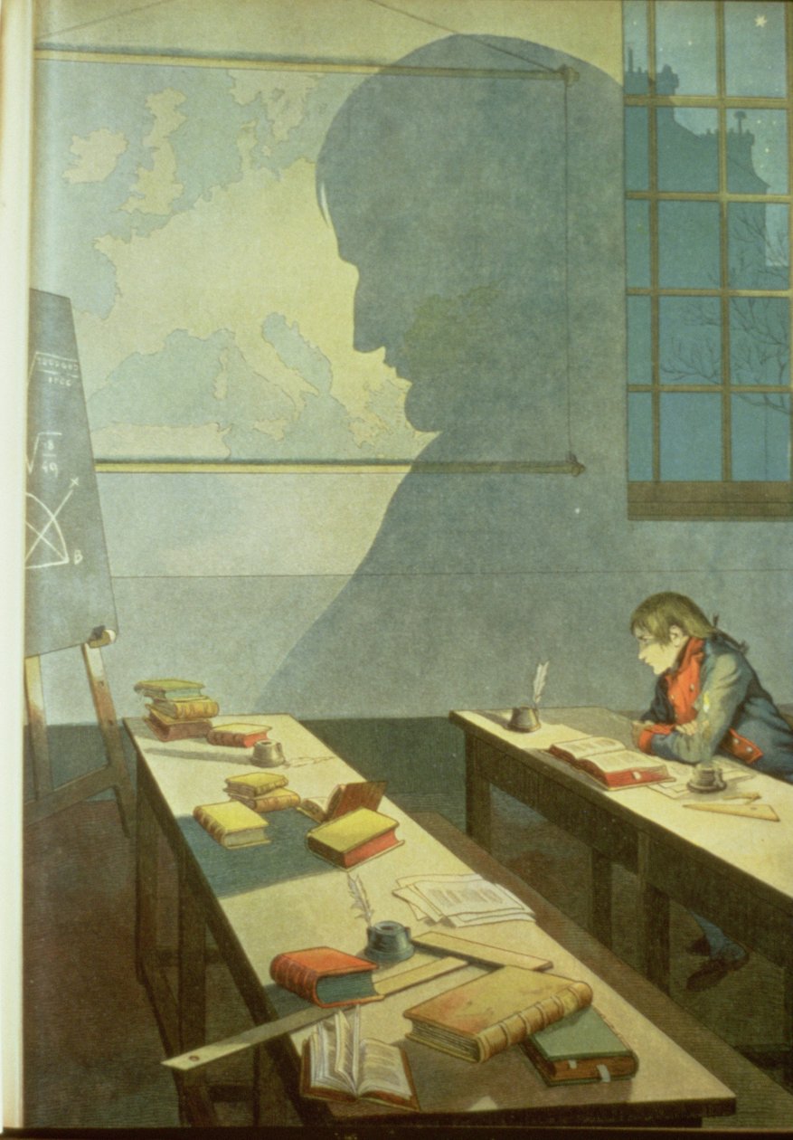 Napoleão em idade escolar, ilustração de "Bonaparte" de G. Montorgneil 1910 (litografia) de French School