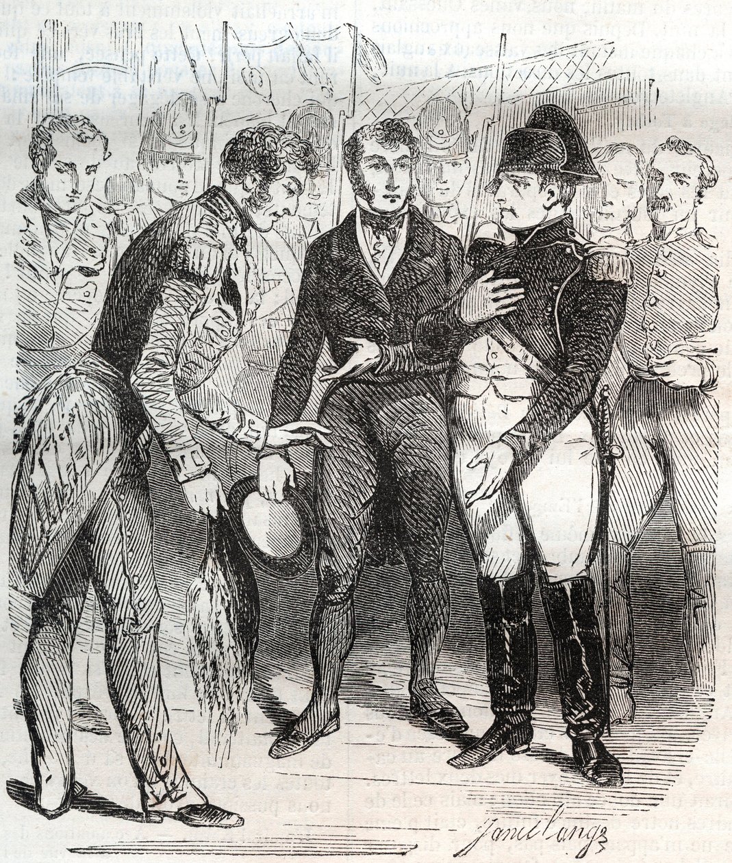 Napoleão confia na fé britânica - Napoleão Bonaparte embarca no navio britânico Bellerophon que o levará ao exílio para St Helene (Saint Helene) em 14 de Julho de 1815 - Napoleão Bonaparte embarca no navio britânico Bellerophon que o levará ao exílio de French School