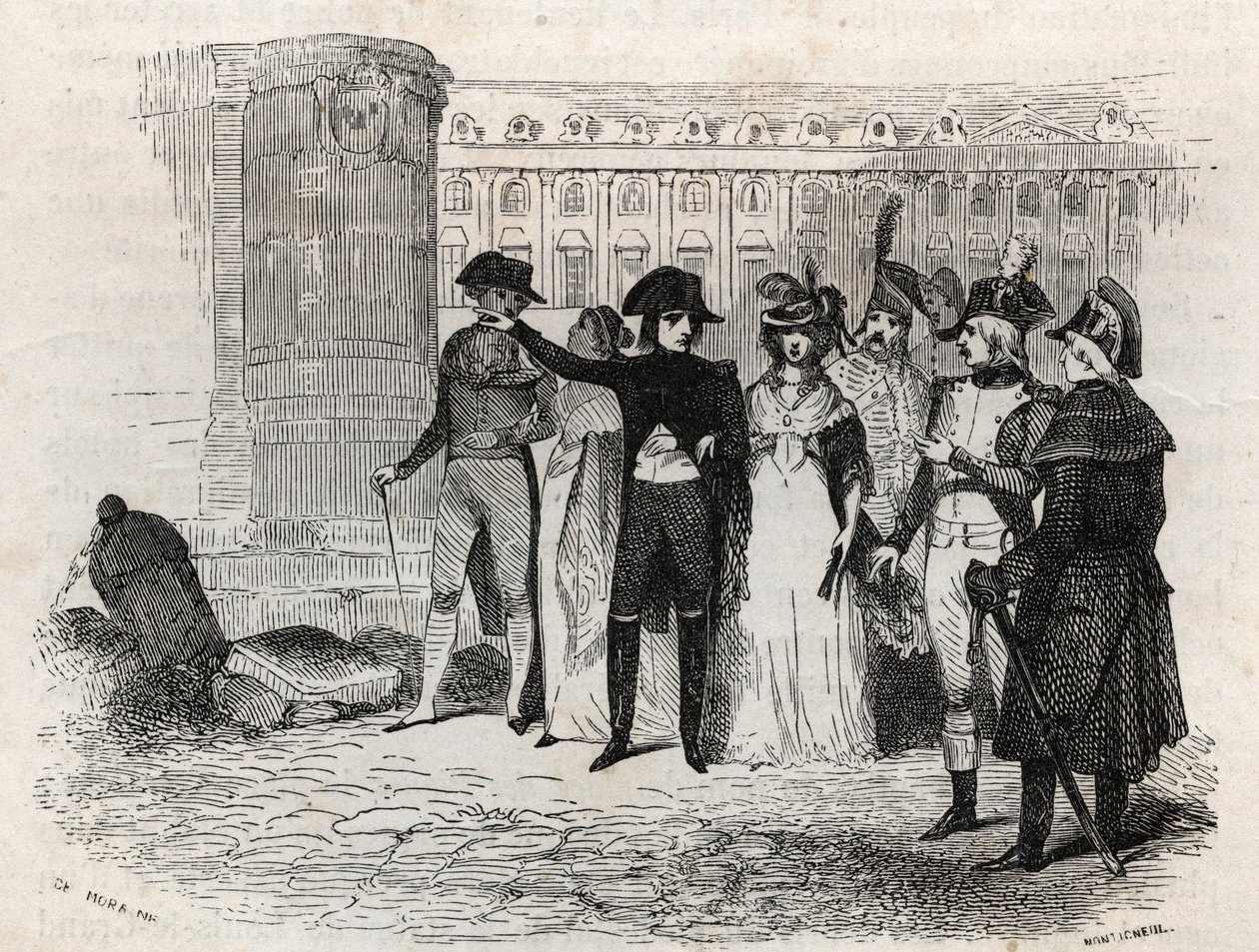 Napoleão caminhando com Madame Tallien, nee theresa Cabarrus, Princesa de Caraman, Princesa de Caraman Chimay (1773 - 1835) lugar Vendome em Paris - gravura em "Les rues de Paris". Paris antiga e moderna: origens, história, monumentos, costumes, moral, chr de French School