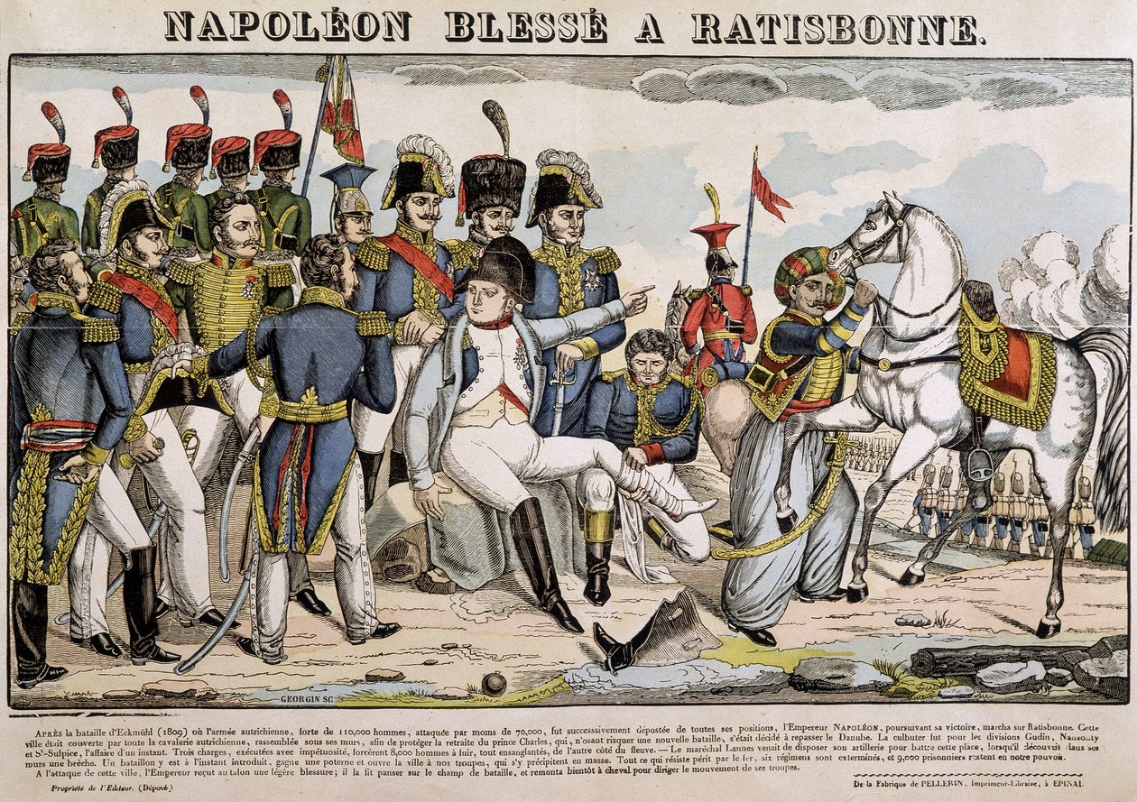 Napoleão ferido em Regensburg - imagem de Epinal de French School