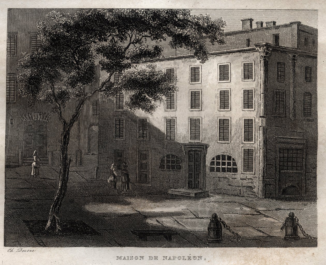 Casa nativa de Napoleão Bonaparte em Ajaccio (Córsega) - Local de nascimento de Napoleão Bonaparte a Ajaccio en Corsica - Gravura da "Pitoresca Itália" - Pintura histórica e descritiva da Itália" de M. de Norvins, Ch. Nodier 1834-1836. de French School