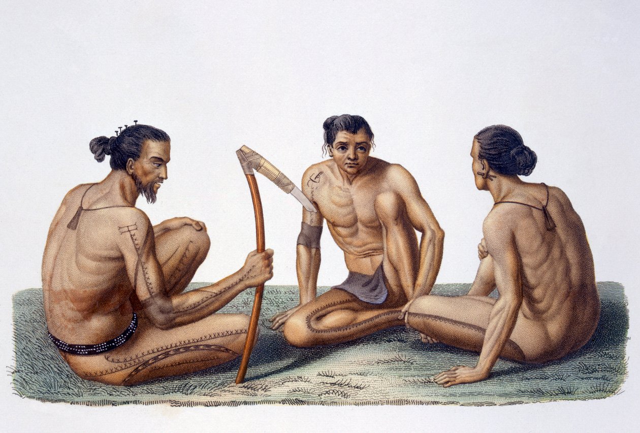 Nativos da ilha de Oualan, arquipélago das Ilhas Carolinas, 1826 de French School