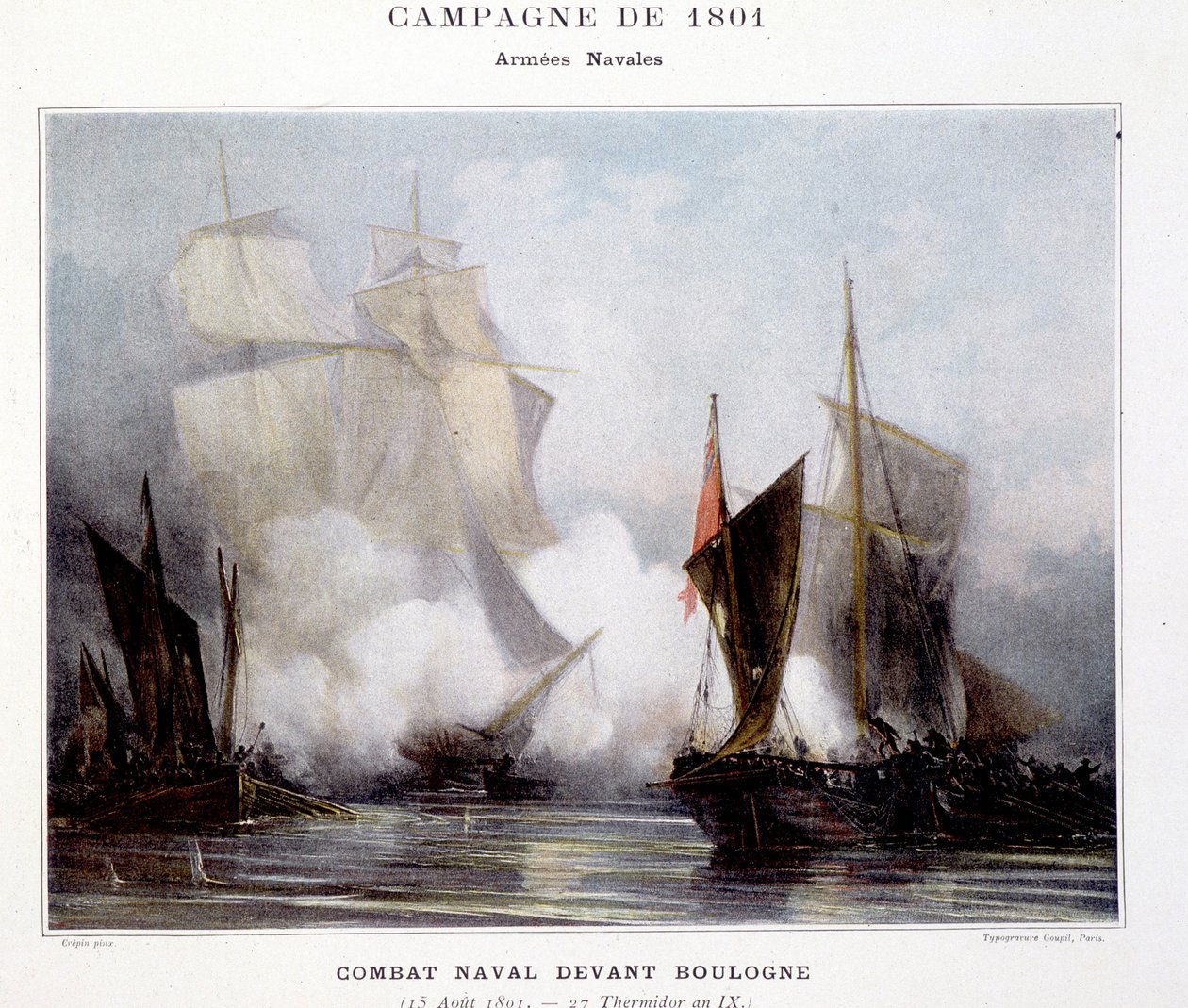Combate naval em frente a Boulogne - em "As batalhas navais de Napoleão". de French School