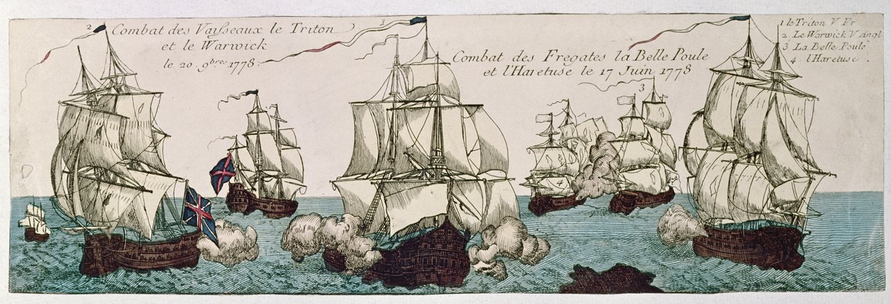 Compromissos navais entre as frotas francesa e inglesa durante a Revolução Americana em 1778 de French School