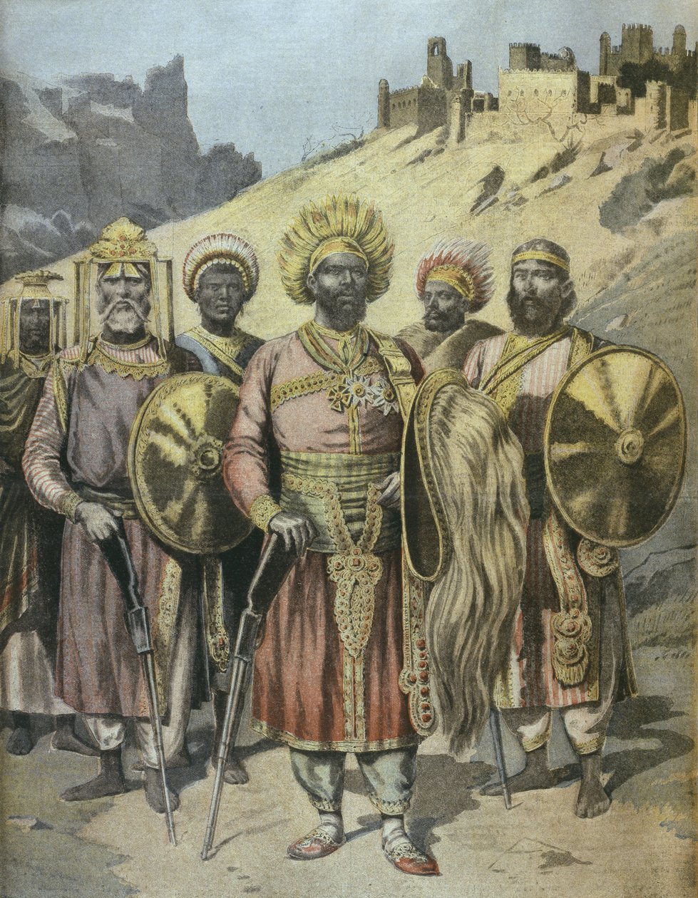 Negus da Abissínia, Menelik II (1844-1913) ilustração do Le Petit Journal, novembro de 1895 de French School