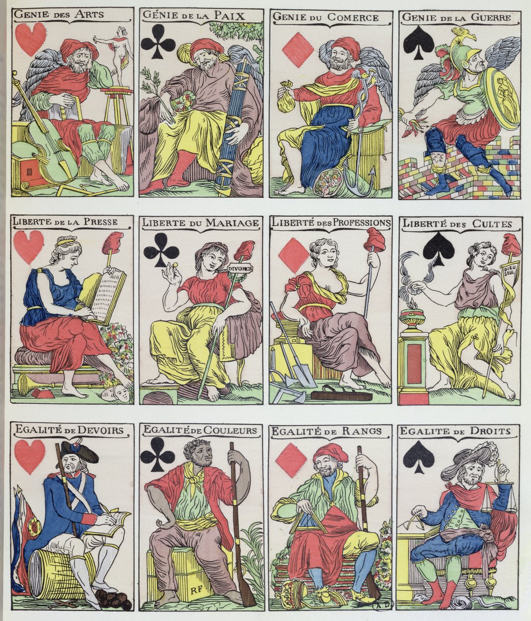 Novos designs de cartas de jogo que datam da Revolução Francesa, 1793 de French School