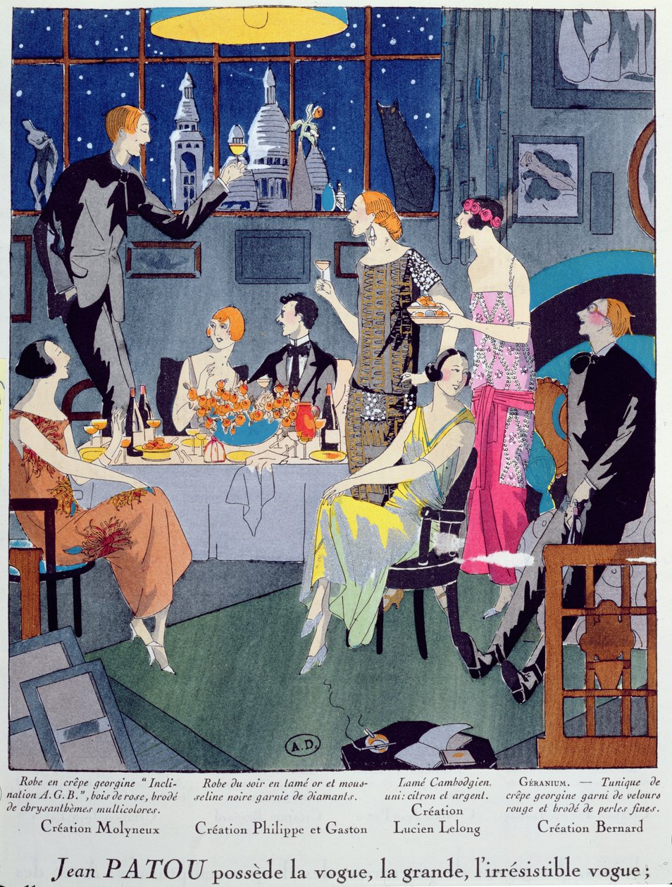 New Years Eve, fashion plate de Art, Gout, Beaute, publicado em Paris, dezembro de 1923 (pochoir print) de French School