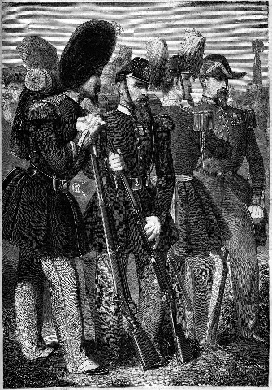 Novas fardas da guarda francesa imperiosa em 1860. Gravura em "Le Monde Illustré" n°165 de 9 de Junho de 1860. de French School