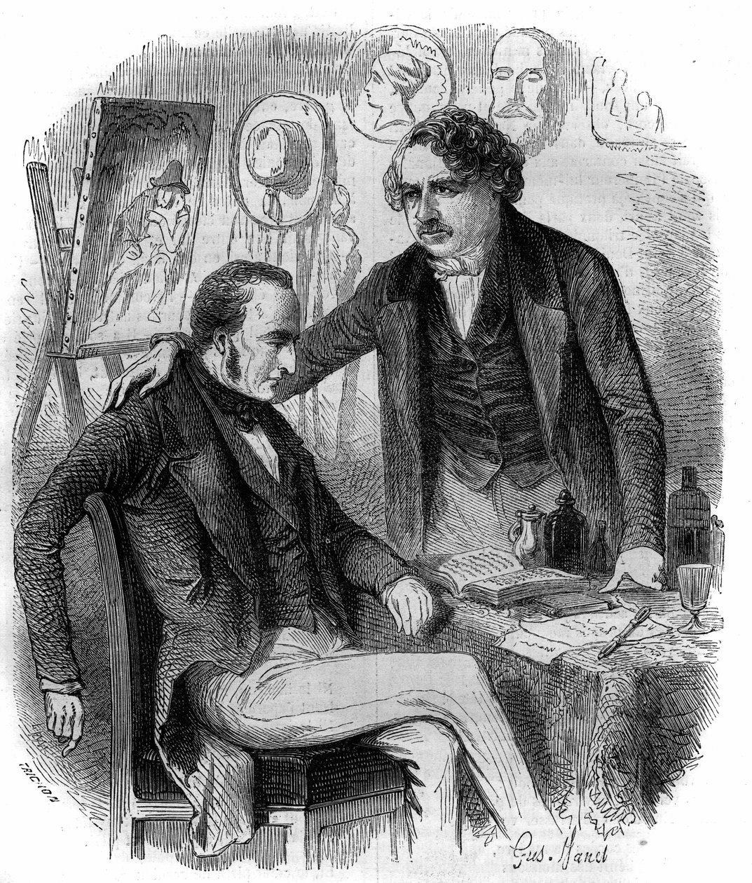 Nicephore Niepce (1765-1833) e Louis Daguerre (1787-1851), inventores franceses, pioneiros da fotografia. Gravura a partir de 1852. de French School