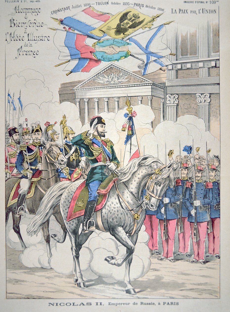 Nicolau II visita Paris em outubro de 1896 (cor litho) de French School