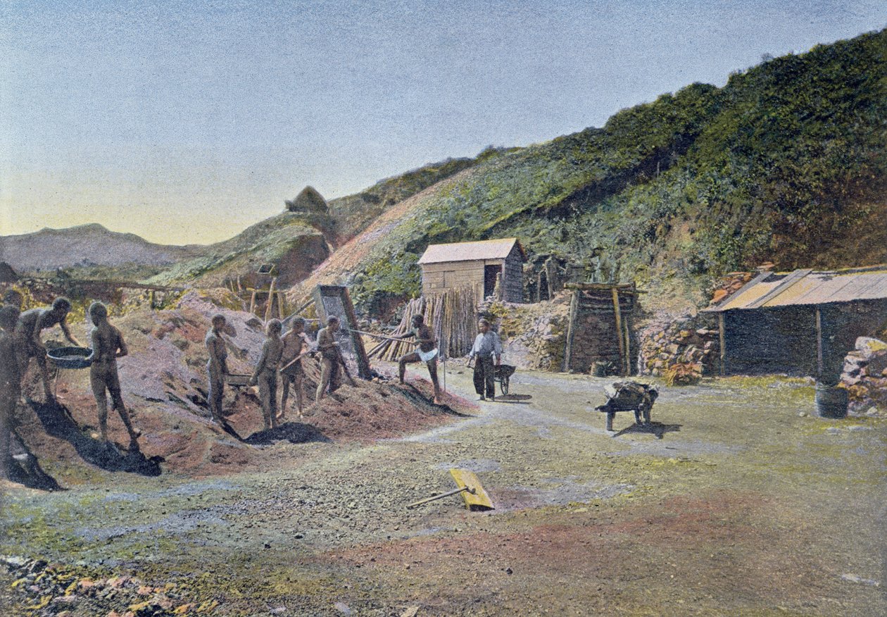 Minas de níquel na costa leste da Nova Caledônia, gravadas por Gillot, c.1900 de French School