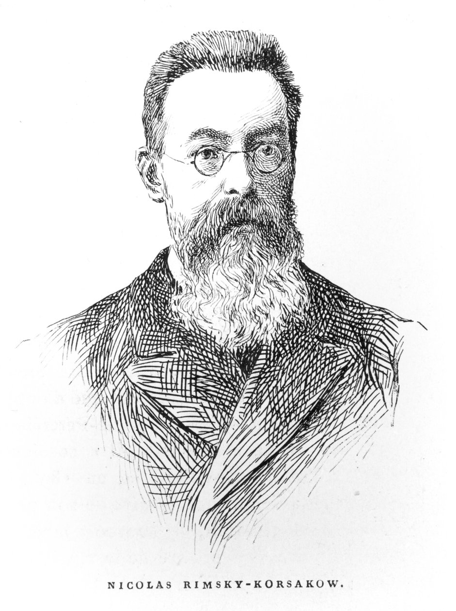 Nicolai Andreievich Rimsky-Korsakov (1844-1908), ilustração da História da Música na Rússia por Albert Soubies, publicado em Paris, 1898 de French School