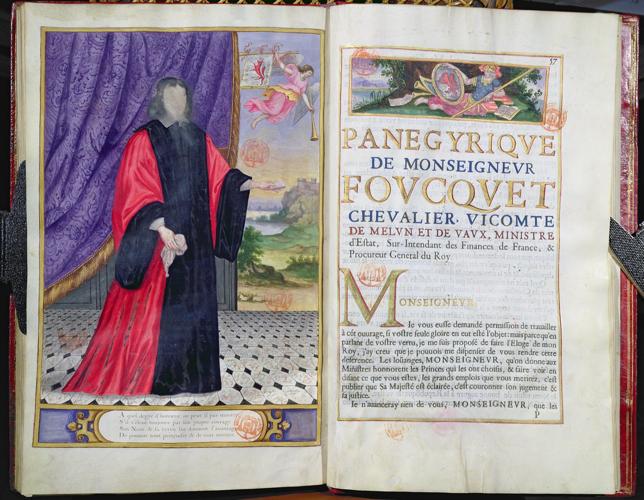Ilustração de Nicolas Fouquet (1615-80) do panegírico dos homens ilustres do nosso século por Puget de la Serre, 1655 de French School