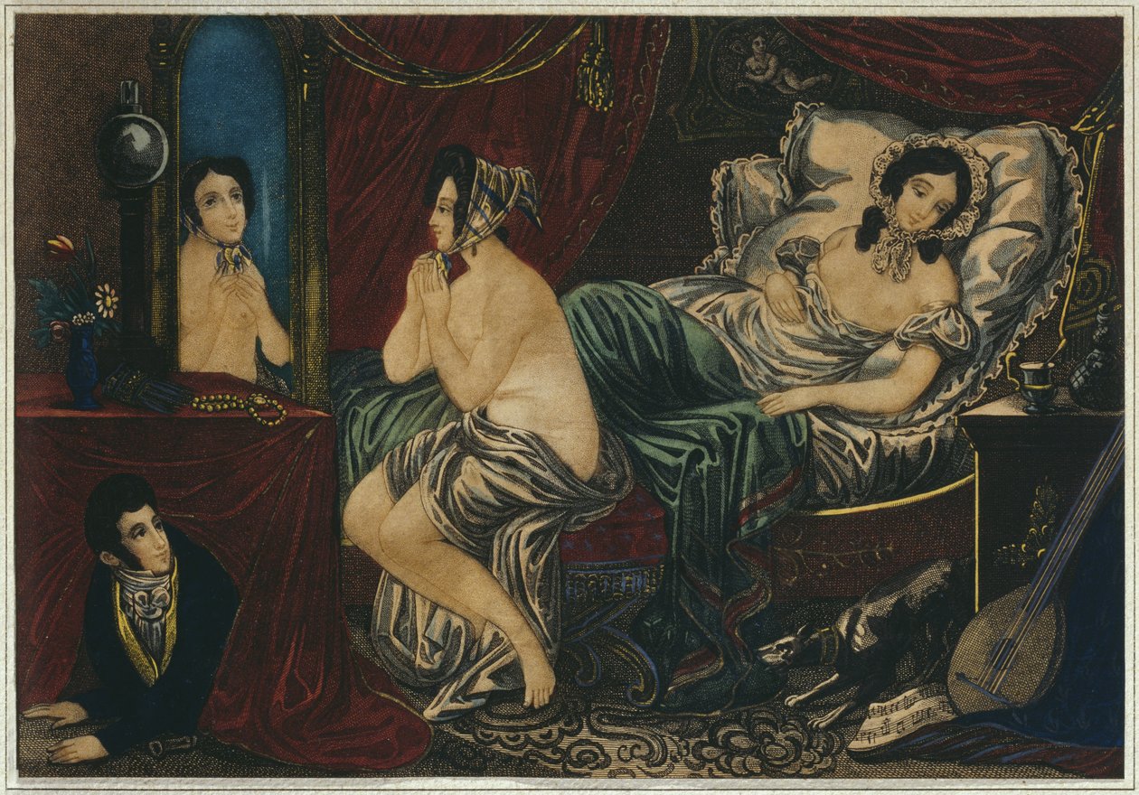 Noite, hora de dormir, início do século XIX (gravura a cores) de French School