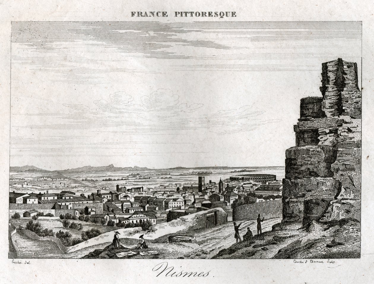 Nimes. (gravura, ca. 1850) de French School