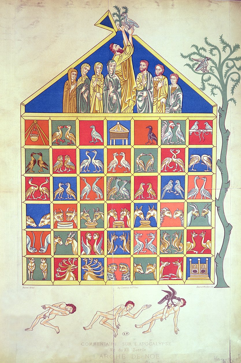Arca de Noé, fac-símile de um manuscrito original do século XII, século XIX de French School