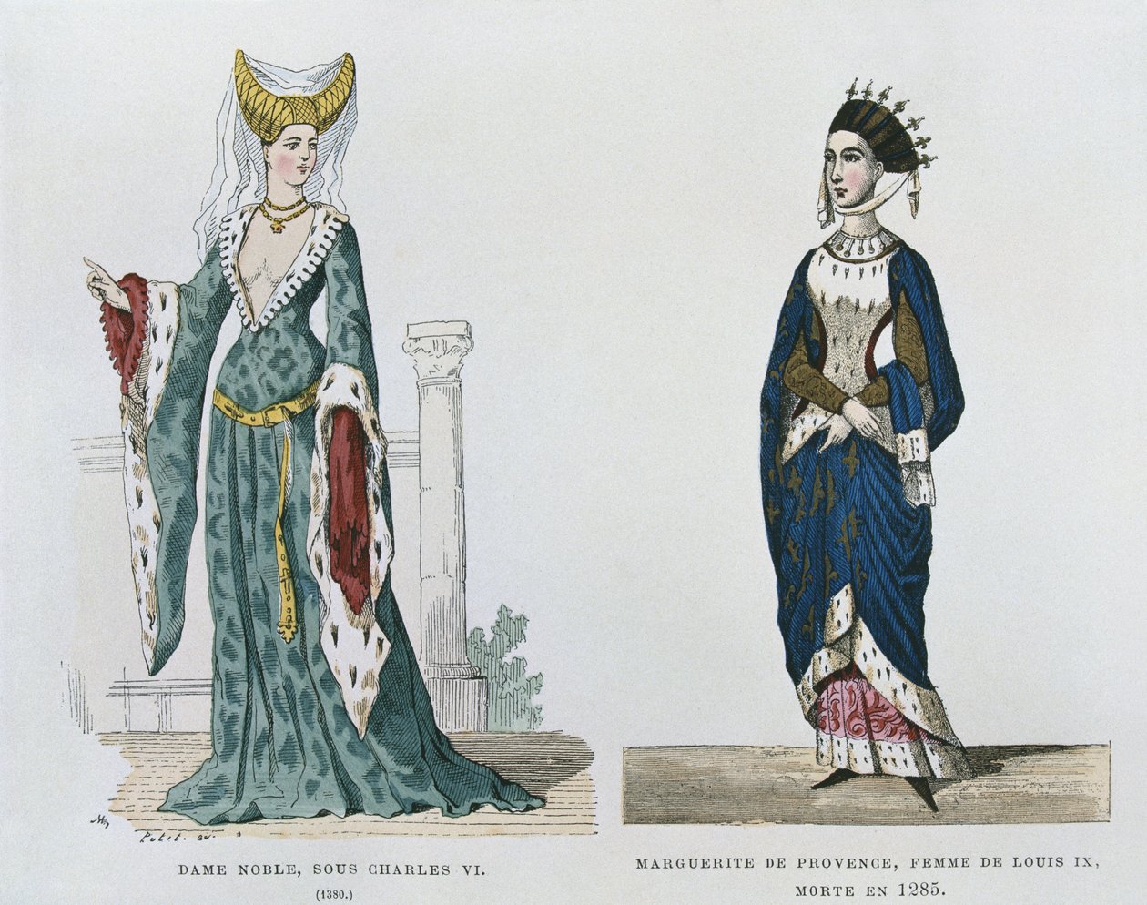Nobre, sob o reinado de Carlos VI, Marguerite de Provence, esposa de Luís IX, morta em 1285, de trajes civis e militares dos franceses através dos séculos de French School