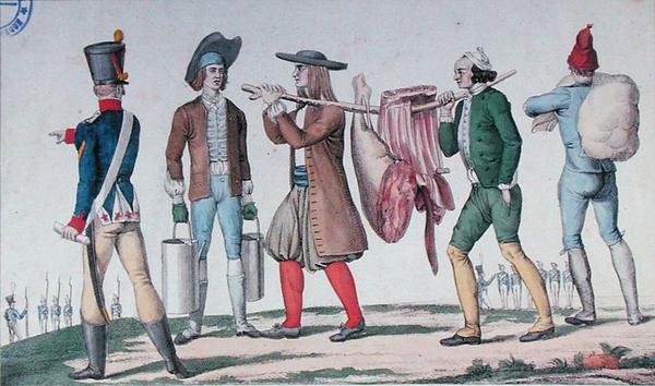 Norman e Breton recrutam carregamentos, a partir de uma série intitulada "Os Primeiros Passos de uma Carreira Militar", no início do século XIX (gravura colorida) de French School