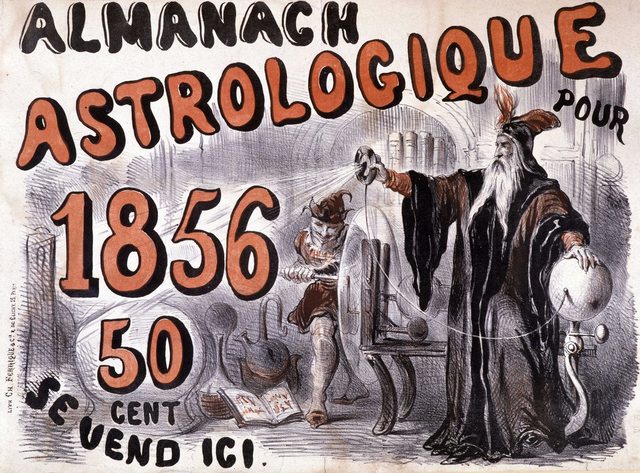 Nostradamus, astrólogo que ilumina o futuro - em "Almanach Astrologique" de 1856 de French School
