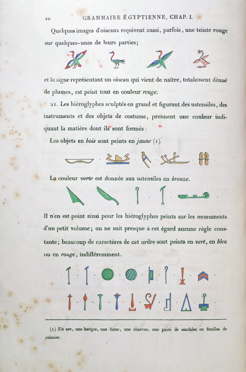Notas sobre a coloração de certos hieróglifos, de Grammaire Egyptienne por Jean François Champollion (1790-1832) 1836 de French School