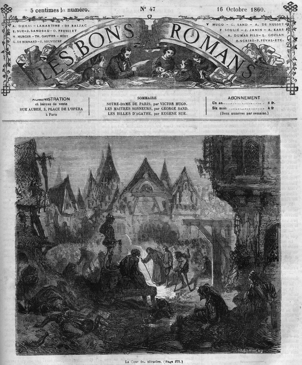 Série de romances: "Notre Dame de Paris" de Victor Hugo (1802-1885). A corte dos milagres. Gravação em "Les bons romances". de French School