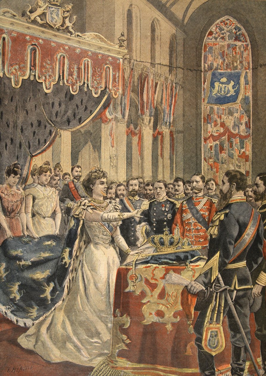 Juramento da Constituição da Rainha Wilhemina ilustração do Le Petit Journal: Supplement illustre, 1898 de French School