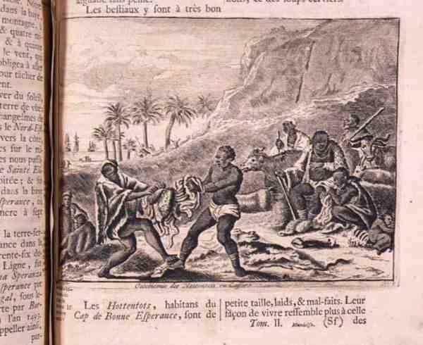 Oeconomia dos Hottentots ou Caffers, de Johann Albert Mandelso, "Viagens Celebradas e Notáveis feitas da Pérsia às Índias Orientais", traduzido por A. de Wicquefort, Amsterdam de French School