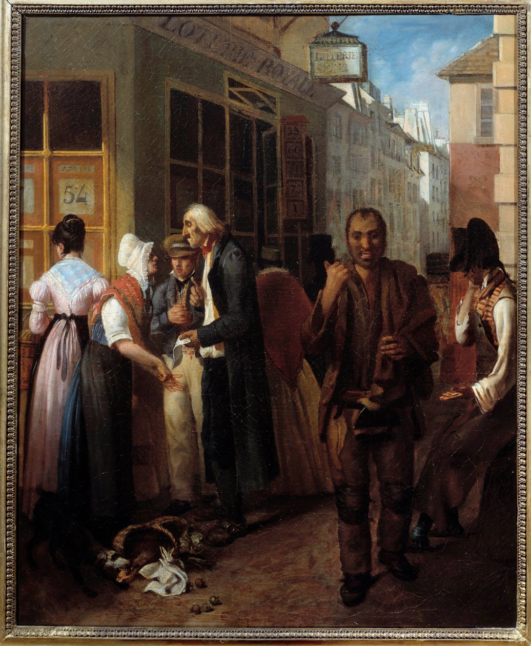 Escritório da Lotaria Real sob a pintura da Restauração Anónima do século XIX. Sol. 0,61x0,51 m Paris, musee Carnavalet de French School