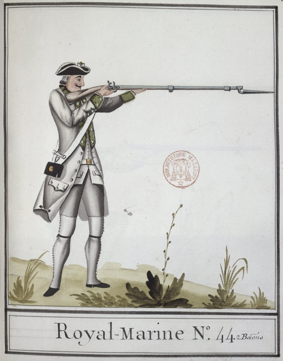 Oficial do Marine Royale com um mosquete baioneta, 1768 de French School
