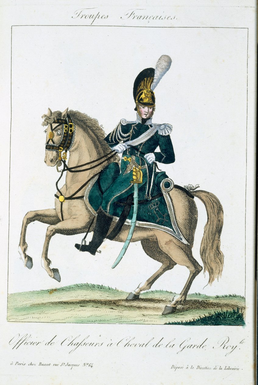 Oficial dos Royal Horse Guards, das tropas francesas, pub. em Basset, Paris, c.1790 de French School