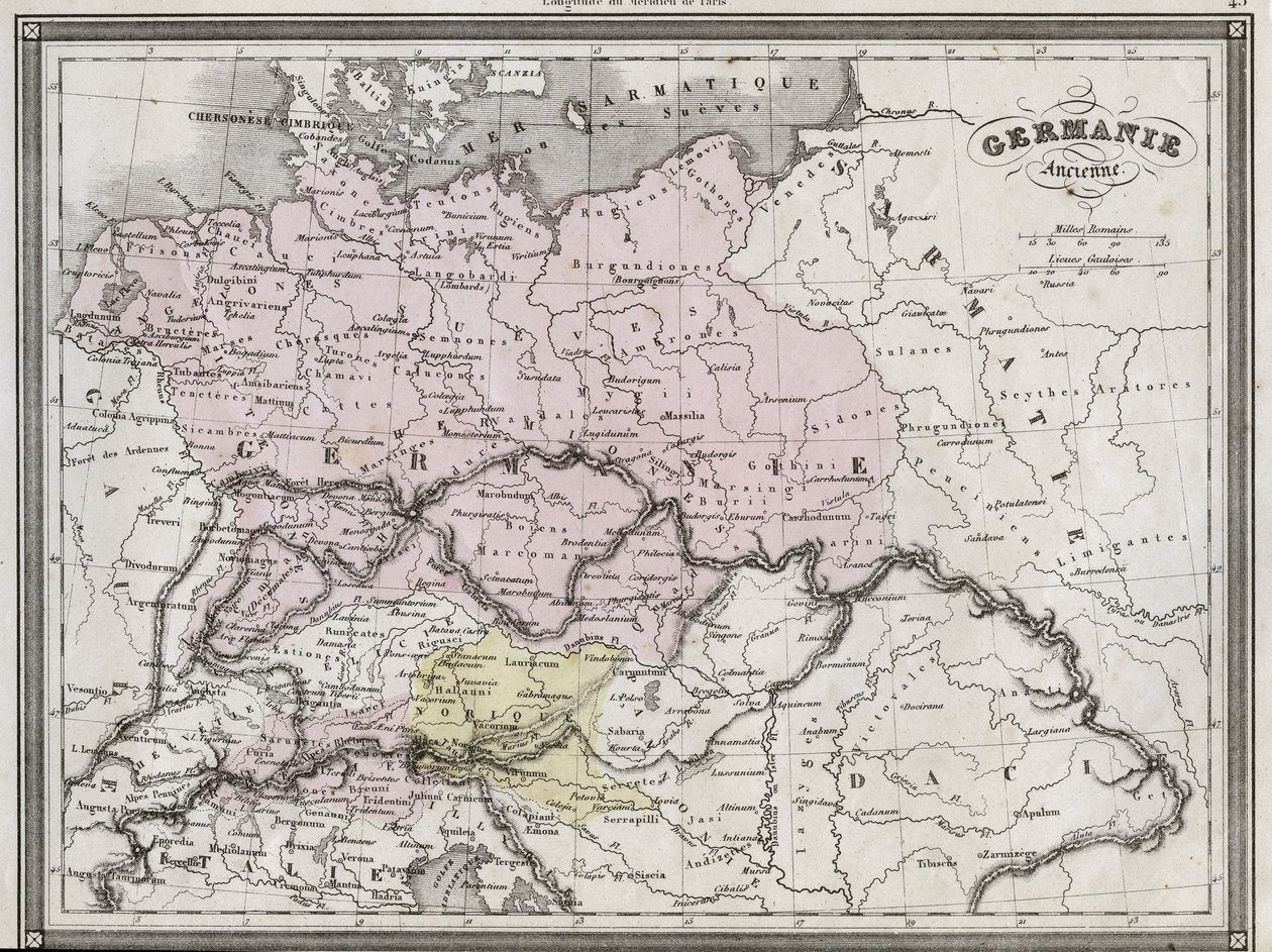 Antiga Germânia - Placa extraída do "Atlas Universal da Geografia Antiga e Moderna para Escolas Residenciais" por Vuillemin - ca. 1845 de French School