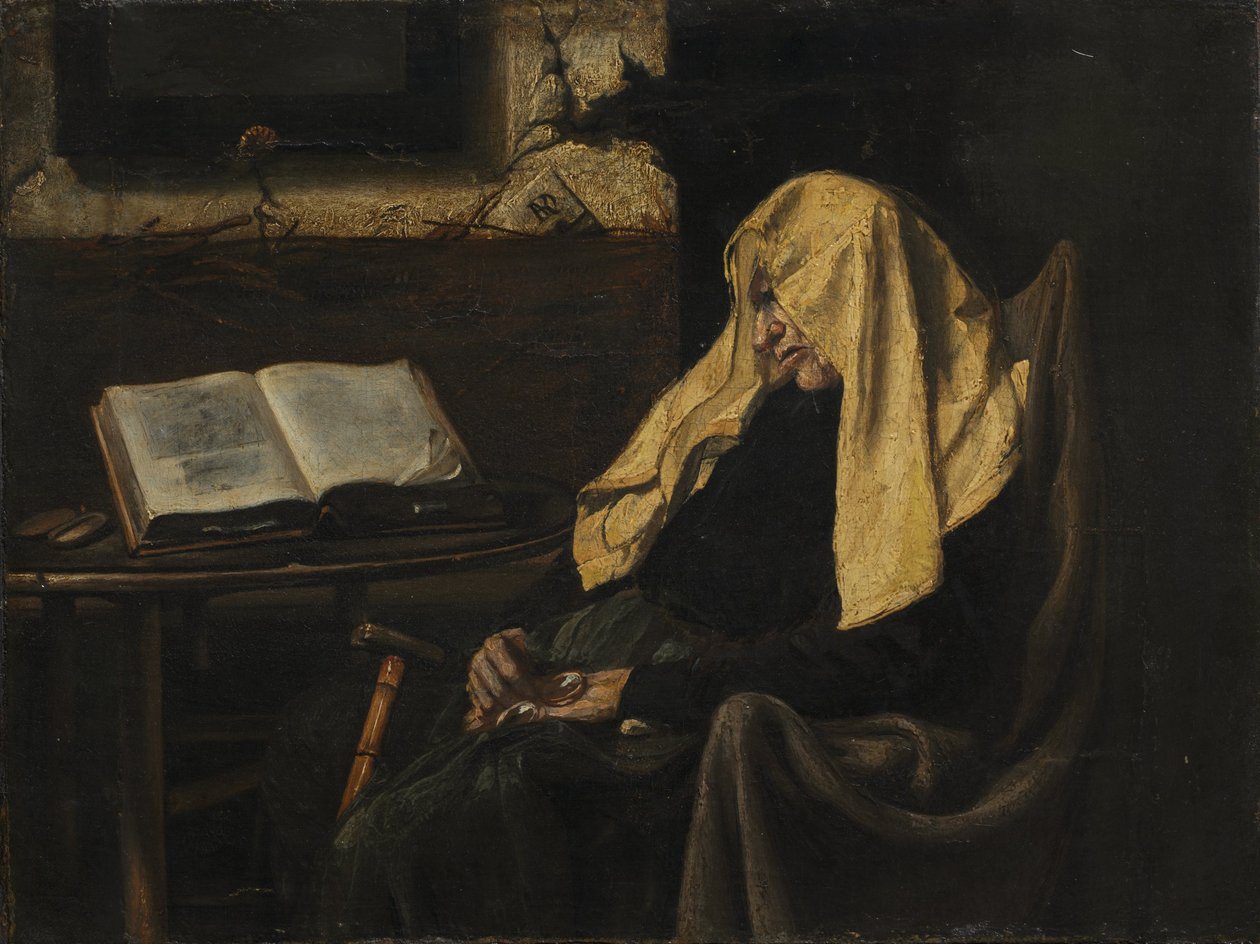Mulher idosa a dormir, meados do século XIX (óleo sobre tecido) de French School