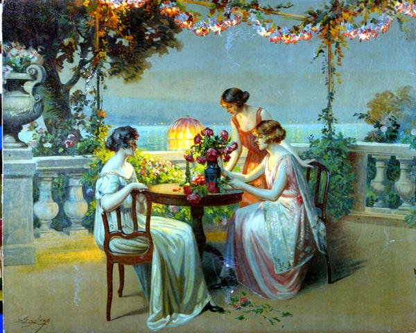 Sobre a Riviera Francesa, c.1910 (cor litho) de French School