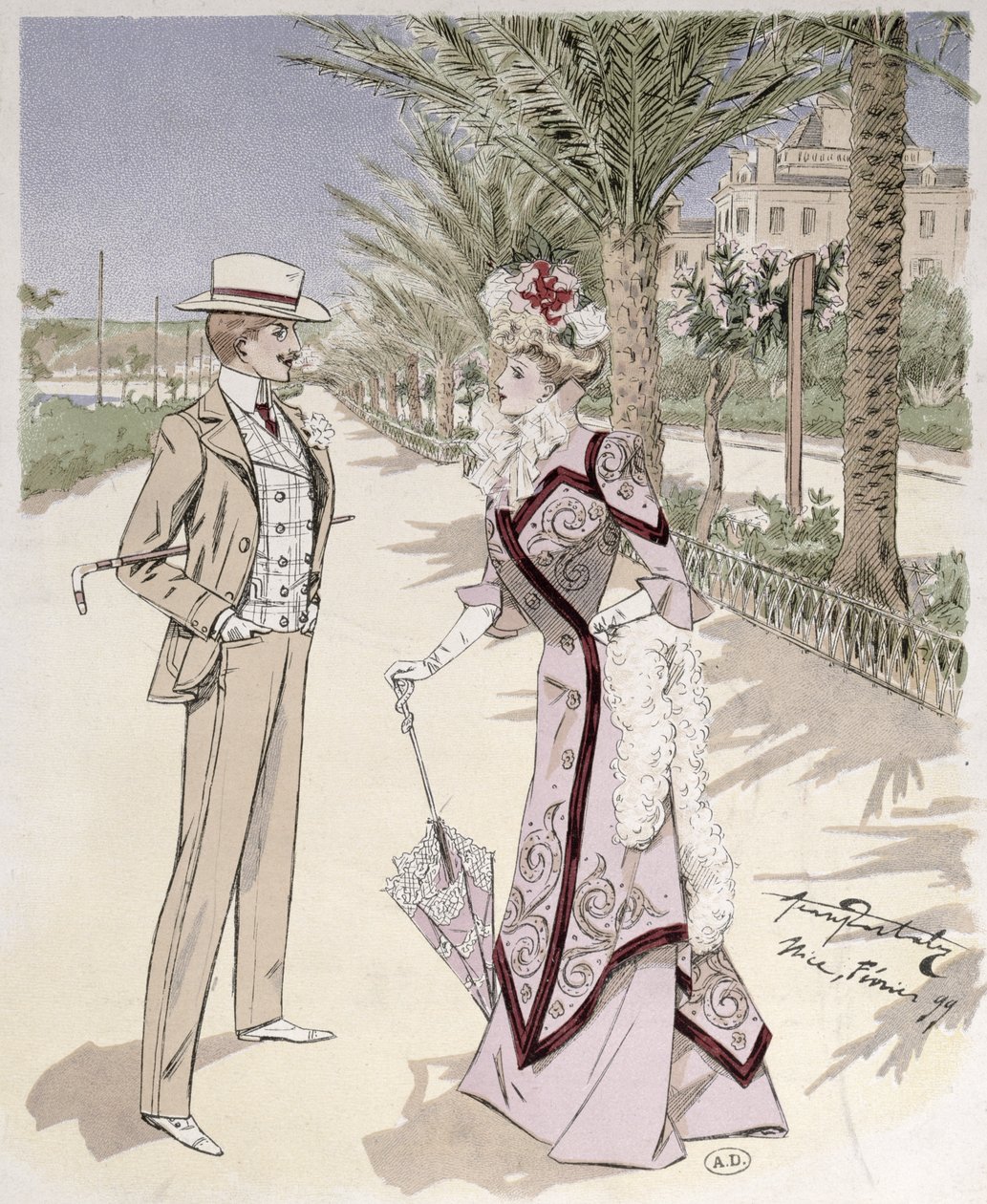 Na Promenade des Anglais, Nice, fevereiro de 1899 de French School