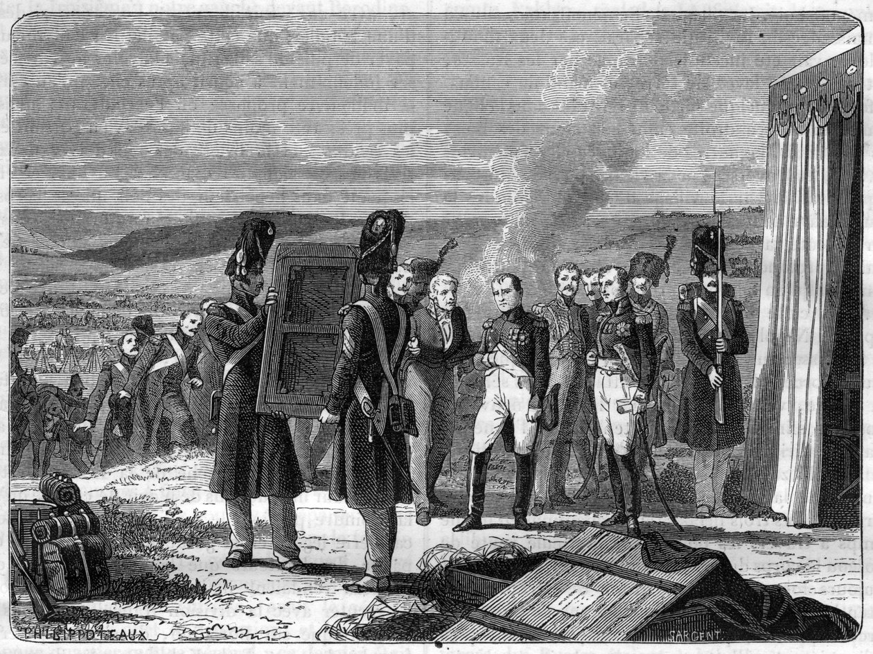 Na véspera da Batalha de Borodino, 7 de Setembro de 1812: Napoleão antes do retrato do Rei de Roma - O retrato do Rei de Roma Napoleão II traz a Napoleão I a véspera da Batalha de Moskova (Batalha de Borodino) de French School