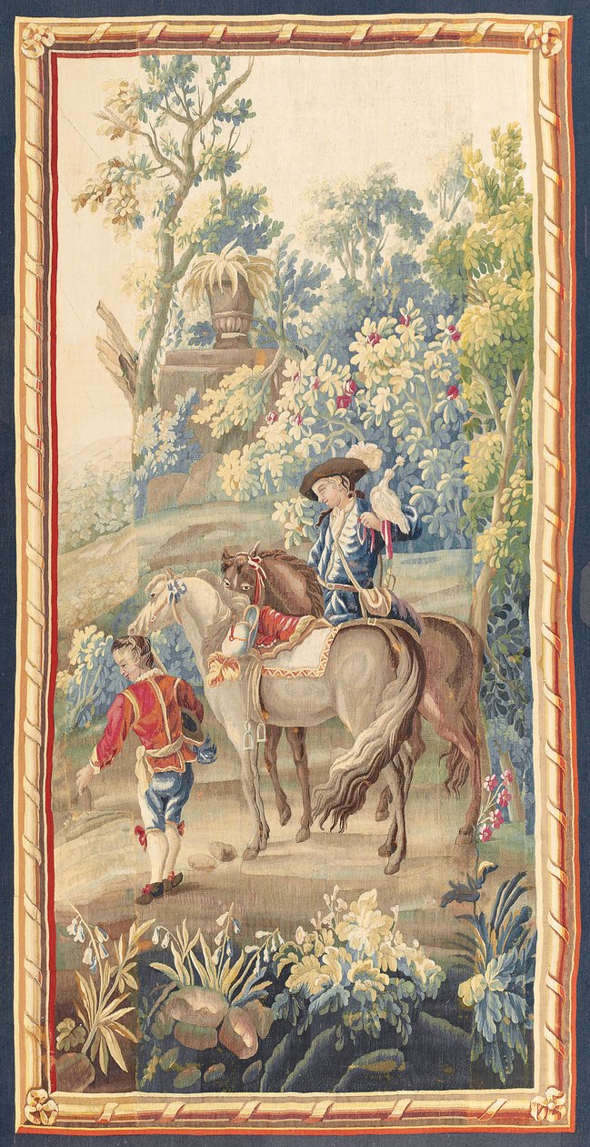 Um de um par de tapeçarias pastorais de Louis XVI, Aubusson, c.1775 de French School