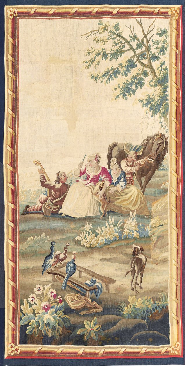 Uma de um par de tapeçarias pastorais de Luís XVI, Aubusson, c.1775 de French School