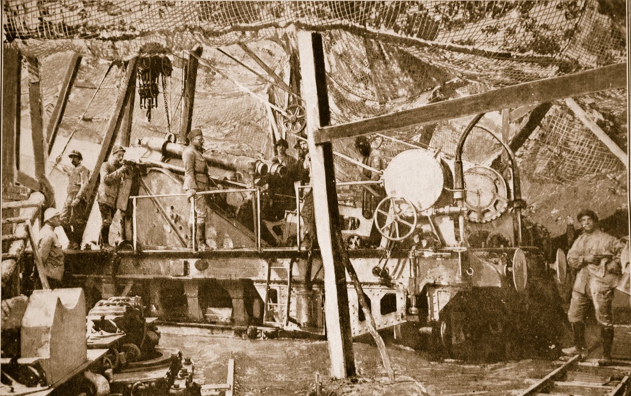 Uma das armas pesadas usadas pelos Aliados em sua Massive Screened Position no Somme, 1914-19 de French School