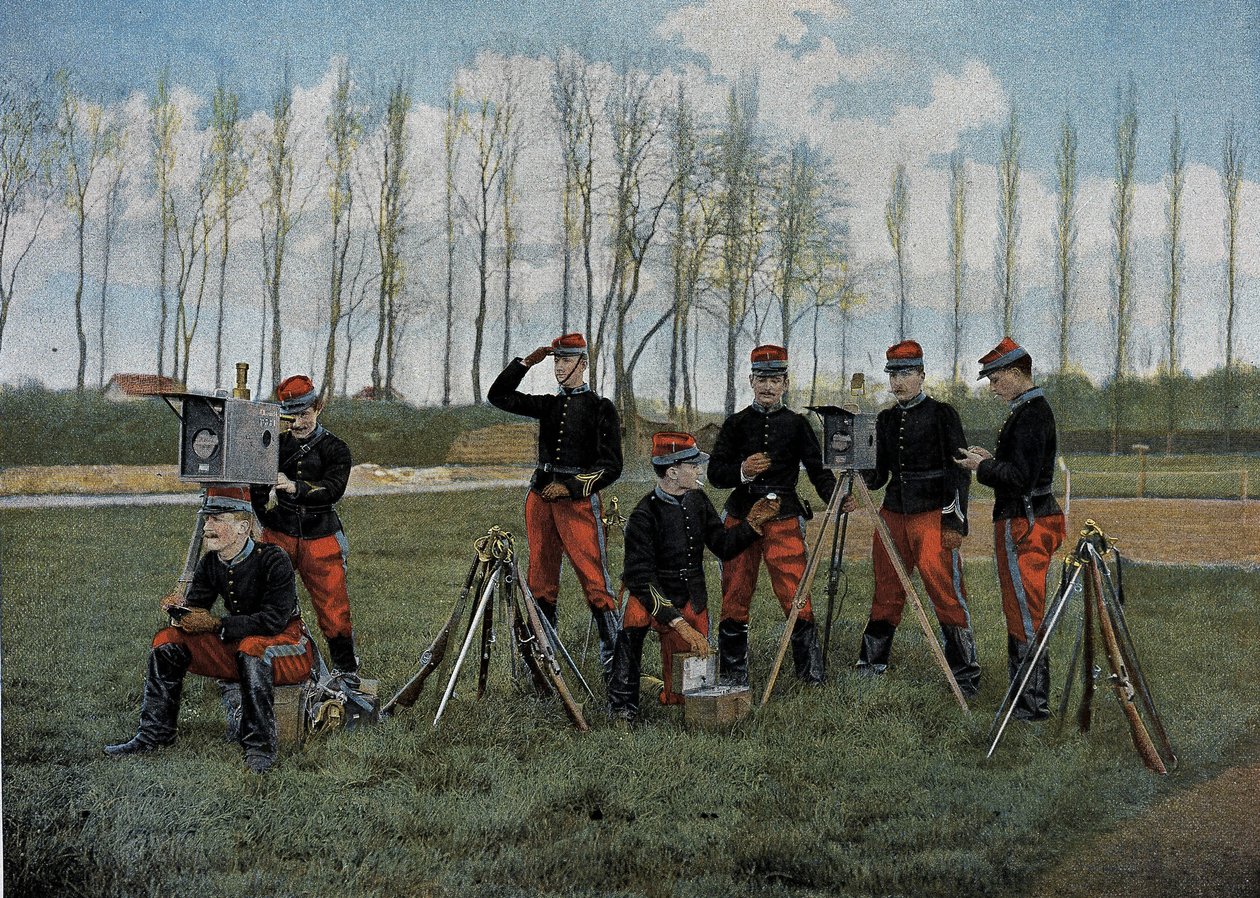 Seança telegráfica óptica - em "Álbum Militar" - serviço doméstico: cavalaria de French School