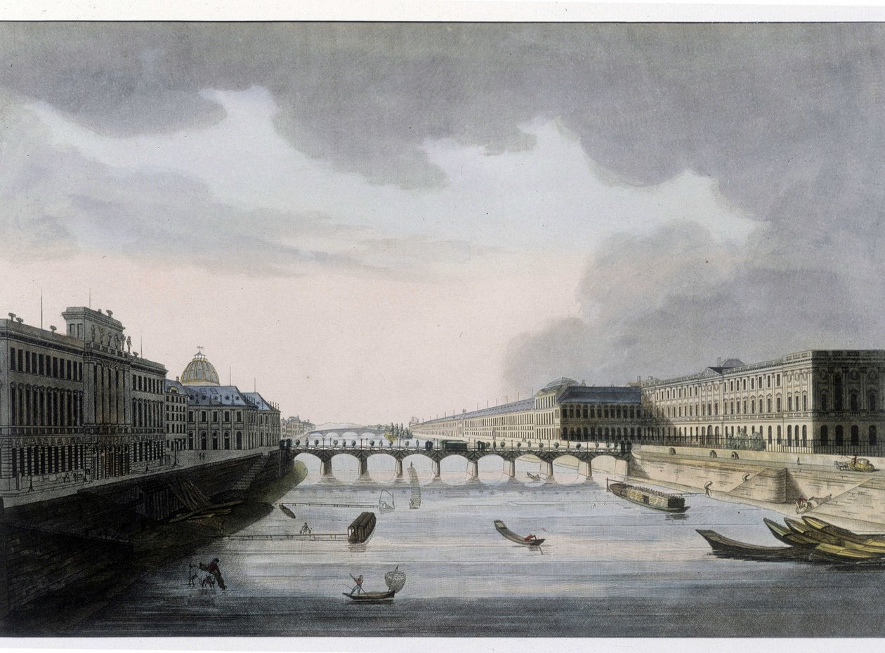 Vista ótica de Paris: a Pont des Arts por volta de 1810, cidade de Paris. de French School