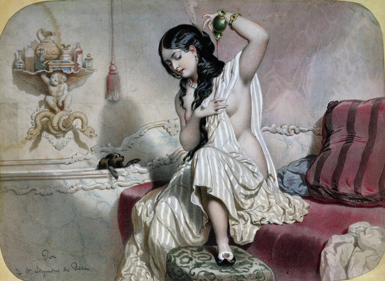 Oriental mulher em seu banheiro, meados do século XIX de French School