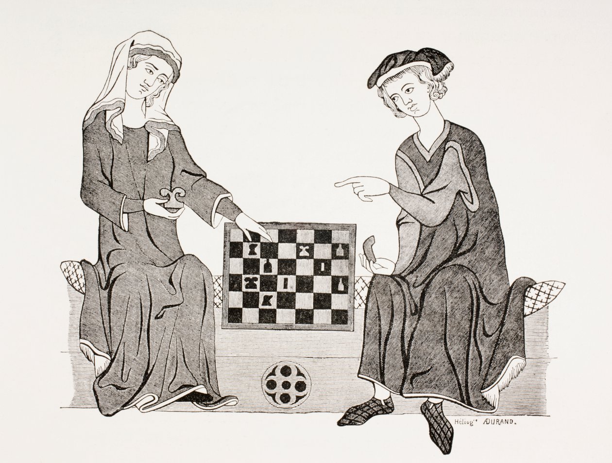 Othon IV, Marquês de Brandemburgo, jogando xadrez com sua esposa Hedwige de Habsbourg, de &39;Les Arts au Moyen Age&39;, publicado em 1873 de French School