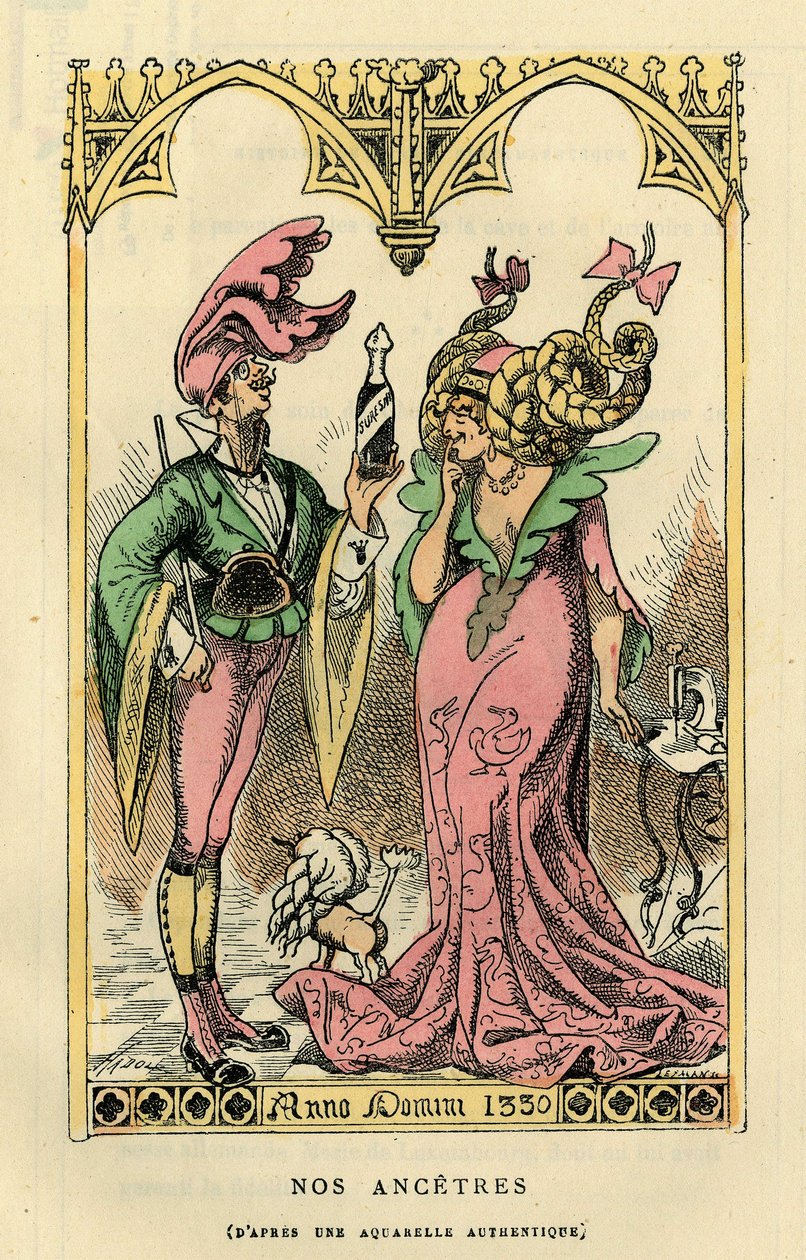 Os nossos Ancetres, caricatura a partir de uma aguarela de 1330. Em "Histoire de France Tintamarresque" de Touchatout, Paris de French School