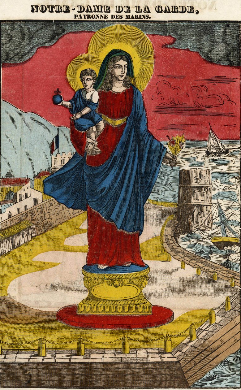 Nossa Senhora da Guarda, padroeira dos marinheiros, imagem da Epinal, primeira metade do século XIX. de French School